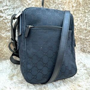 極美品●GUCCI グッチ GGキャンバス レザー 本革 サコッシュ ショルダーバッグ 斜め掛け クロスボディ 黒 ブラック メンズ ビジネス 