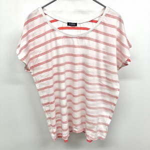 JOURNAL STANDARD カットオフTシャツ キモノスリーブ ボーダー Uネック 半袖 綿×ポリ ヘザーカラー ホワイト×レッド 赤系 レディース