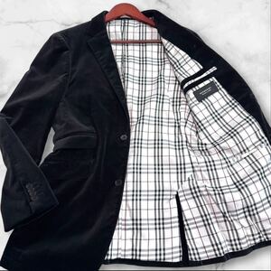 極美品!! 極上ベロア!! BURBERRY BLACK LABEL バーバリーブラックレーベル テーラードジャケット ベルベット ストレッチ ブレザー 秋冬 黒