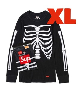 即発送 XL 24FW Supreme Hanes Bones Thermal Crew Black シュプリーム ヘインズ ボーンズ サーマル クルー 長袖 黒 ロンT Small Box Logo