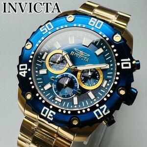 ゴールド＆ブルー【新品】INVICTA インビクタ プロダイバー メンズ 腕時計 ケース直径48mm クロノグラフ クォーツ 電池式 メンズ 金