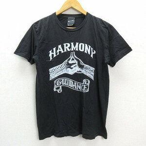 y■ビームス/BEAMS T HARMONYプリントTシャツ■チャコール【メンズM】MENS/116【中古】