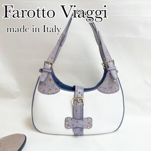 Farotto Viaggi 本革　オーストリッチ　ワンショルダー　バッグ　白　パープル　レザー　ショルダーバッグ 送料無料