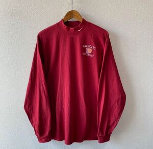 90s USA製 NIKE モックネック 長袖 Tシャツ L ナイキ ロンT ヘビーウェイト カレッジ