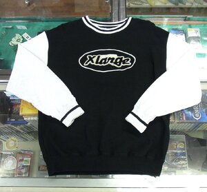 XLARGE/エクストララージ RETRO CREW NECK SWEAT レトロ クルーネック スウェット ブラック/ホワイト サイズM トップス トレーナー丸首