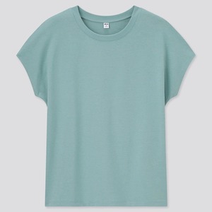 新品タグ付き ユニクロ UNIQLO スムースコットンフレンチスリーブT 半袖Tシャツ オンにもオフにも使える便利な1枚 コットン100％ グリーンS