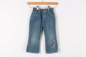 オッシュコッシュビゴッシュ デニムパンツ 長ズボン 花柄刺繍 ウエストゴム 女の子用 90サイズ 青 ベビー 子供服 OSHKOSH B