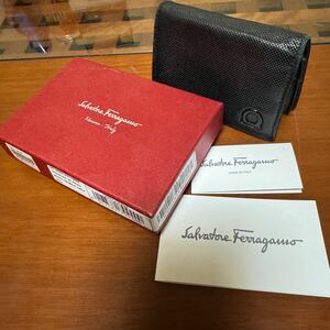 Salvatore Ferragamo サルバトーレ フェラガモ レザー カードケース ブラック 名刺入れ NERO PEBBLE CALF ガンチーニ