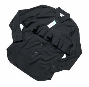 未着用 タグ付 定価7.1万 ● COMMEdesGARCONS SHIRT コムデギャルソンシャツ ● フリル 切替 デザイン コットン ボタン シャツ ブラック M