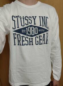 ステューシーINC.FRESH GEAR長袖TシャツMサイズSTUSSY白ホワイトNAVY紺色ネイビーEST.1980 NYLTLAロンＴ半袖Ｔシャツjacket.CAPと相性抜群!