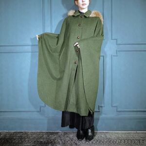 EU VINTAGE ORIGINAL TIROLER LODEN FUR WOOL TYROLEAN CAPE COAT PONCHO/ヨーロッパ古着ファーウールケープコート(ポンチョ)