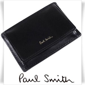 新品1円～★ポールスミス Paul Smith 牛革レザー小銭入れ財布 カードケース コインケース ブラック マルチストライプ ベジタン ◆4181◆