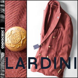 希少な金釦リネンストレッチ■新品【LARDINI】ラルディーニガーメントダイダブルピークドラペルジャケット50/本切羽/ブートニエール/20春夏