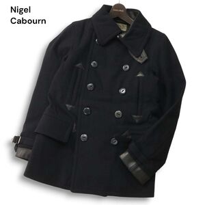 Nigel Cabourn ナイジェルケーボン 【MILITARY PEA COAT】 レザー切替 中綿 ウール ミリタリー Pコート Sz.44　メンズ 紺　I4T03648_B#N