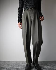 P624 SAVANE 2tuck wide toromi slacks khaki ワイド 2タック スラックス ダブル レトロ オリーブ カーキ系 W32