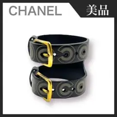 【美品】CHANEL COCO 01A ココマーク バングル レザー 黒