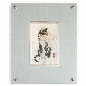 【SHIN】内藤範子 「猫図」 墨彩画　和紙　2012年制作　直筆　額装　真作保証　鎌倉