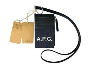 A.P.C. (アーペーセー) ストラップ付き カードケース コインケース デニム×レザー CODDP M63527 IAK ブラック×インディゴ ウィメンズ/091