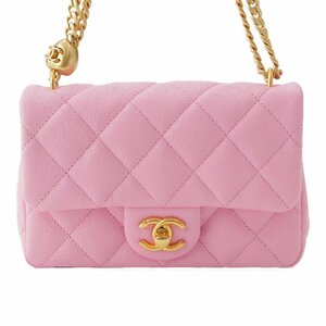 【シャネル】Chanel　ミニマトラッセ17 キャビアスキン ハートチェーンショルダーバッグ ピンク×ゴールド 【中古】【正規品保証】211624