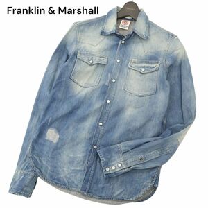 Franklin & Marshall フランクリン＆マーシャル 通年 USED加工★ SLIM FIT 長袖 ウエスタン デニム シャツ Sz.S　メンズ　C4T00896_2#C