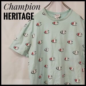 チャンピオンロゴ　ヘリテイジ　半袖Ｔシャツ　総柄　くすみカラー　ゆるだぼ　目有り　Ｃｈａｍｐｉｏｎマーク　人気ブランド　希少