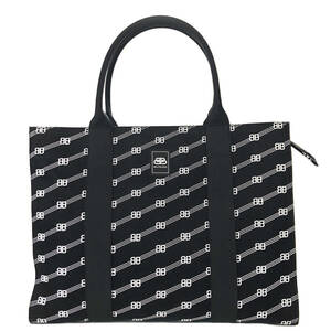 【中古美品】 BALENCIAGA バレンシアガ BBモノグラム トレード トートバッグ キャンバス ブラック/ホワイト 621826