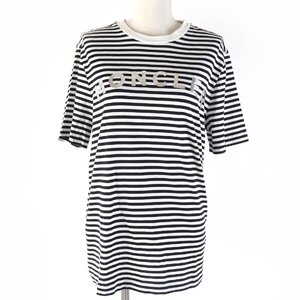 美品☆MONCLER モンクレール 21SS コットン100％ フロントロゴ ボーダー柄 半袖Ｔシャツ ブラック ホワイト XS 正規品 レディース