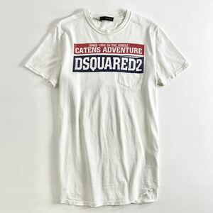 Ef14 イタリア製 DSQUARED2 ディースクエアード ブランドロゴ 半袖Tシャツ カットソー トップス ダメージ加工 XL ホワイト メンズ