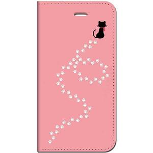 iPhone7 手帳型ケース【ネコと足跡-ピンク】