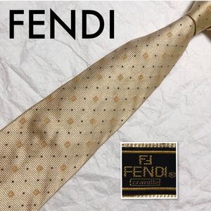 ■美品■FENDIフェンディ ネクタイ　FF柄　ドット　総柄　シルク100% イタリア製　ライトイエロー