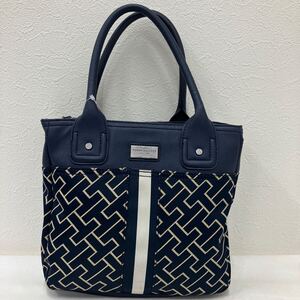 □4-4738 TOMMY HILFIGER トミーヒルフィガー ハンドバッグ　ナイロン×レザー　THロゴ ネイビー