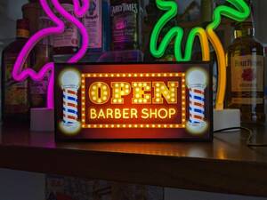 バーバー 理容室 ヘアーサロン オープン 営業中 アメリカン サイン 看板 置物 雑貨 レトロ OPEN 営業中 LED ライトBOX 電飾看板 電光看板