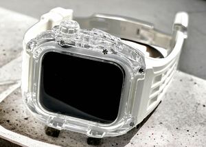 ホワイト★アップルウォッチバンド ラバーベルト カバー Apple Watch クリア ケース 44mm 45mm メンズ レディース スポーツ