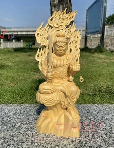 極上品 不動明王像 檜木 精密彫刻 仏師手仕上げ品 高さ34cm