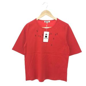 未使用品◆PICONE ピッコーネ 半袖カットソー 大きいサイズ:42◆ レッド レディース ラインストーン トップス Tシャツ 定価19,000円