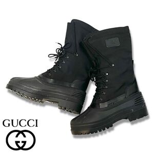 3 ★ 新品同様 正規品 GUCCI グッチ 142 6005 スノーブーツ ロングブーツ ラバー ナイロン boots 42 ブラック イタリア製 メンズ