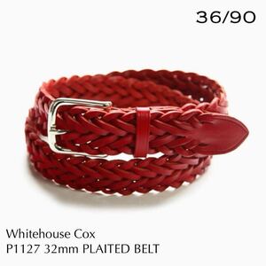 新品正規 ホワイトハウスコックス Whitehouse Cox レザー メッシュベルト 36 定2.2万 メンズ 赤 レッド 1127 32mm PLAITED BELT送料無料