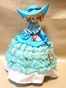 昭和レトロ ポーズ人形 フランス人形 ドール ブルー 水色 ドレス 帽子 ユタカ タグ付き
