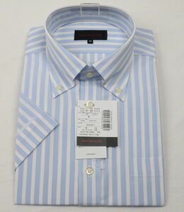 ●オンワードマッケンジーMACKENZIE半袖ボタンダウンシャツ(M(39),白・サックスストライプ,形態安定)新品