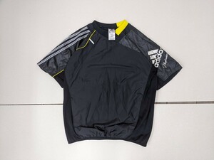 14．adidas professional アディダスプロフェッショナル メッシュ切替 ウーブン素材 うすでピステ 半袖ゲームシャツ メンズL 黒白黄色x907