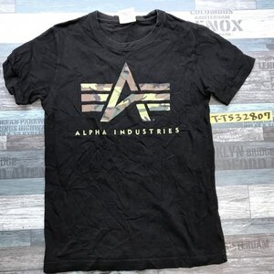 ALPHA INDUSTRIES アルファ インダストリーズ メンズ 迷彩 ビッグロゴ コットン 半袖Tシャツ S 黒