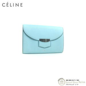 セリーヌ （CELINE） トロッター ミディアム フラップ マルチファンクション 二つ折り 財布 10875 スカイブルー 旧ロゴ（未使用品）中古