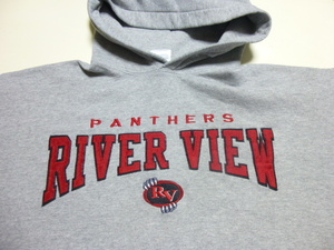 美品 RIVER VIEW PANTHERS カレッジパーカー NEFF brand Heather Grey (杢グレー)無地 サイズL フロントにロゴを縫付け、ししゅう