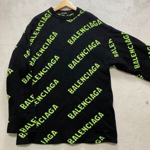 【極美品・現行モデル】 BALENCIAGA バレンシアガ メンズ デムナ期 オーバーサイズ ニット セーター ジャガードロゴ ブラック XL相当