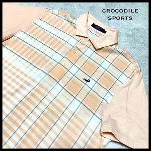 未使用級 Crocodile クロコダイル ポロシャツ 半袖 チェック ゴルフ 大きいサイズ ピンク XL