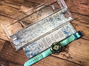 ケース有 レア swatch スウォッチ SCUBA スキューバ AG1993 水色 グリーン クオーツ メンズサイズ 腕時計