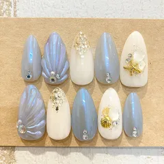 【ハンドメイド】ネイルチップ　マリンカラー　海