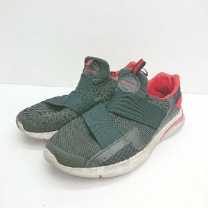 ◇ Reebok TY3001 ラウンドトゥ ミッドカット 紐なし 軽量 無地 スニーカー サイズ27.5 ブラック/レッド メンズ E