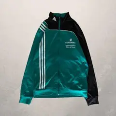 【希少デザイン】adidasトラックジャケット アシンメトリー 企業ロゴ刺繍 L