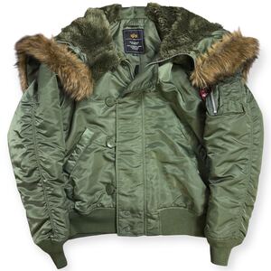 ALPHA INDUSTRIES 着脱式エコファーモデル TYPE N-2B 短丈 フライトジャケット XLサイズ カーキ ビッグサイズ